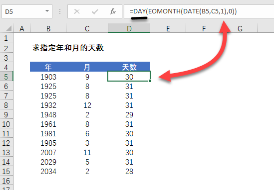 Excel 如何确定任意年任意月的天数?(图3) Excel 如何确定任意年任意月的天数?(图3)