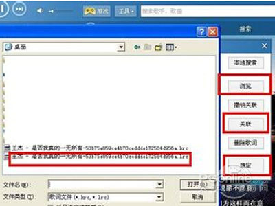 在关联歌词对话框，点击 “浏览” 按钮