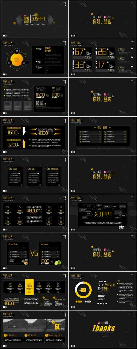 有一点点融合杂糅的黑金星空PPT模板(图1)
